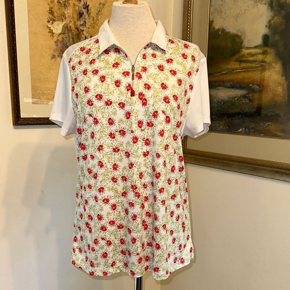 PGA TOUR Floral Print Red/White Women's Top Size XL